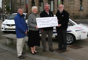 Provost Liz Grant, Perth & Kinross Council, with George Head (2nd right) and John More (right) from Coltness Car Club with local Perth rally driver Gordon Murray (left).